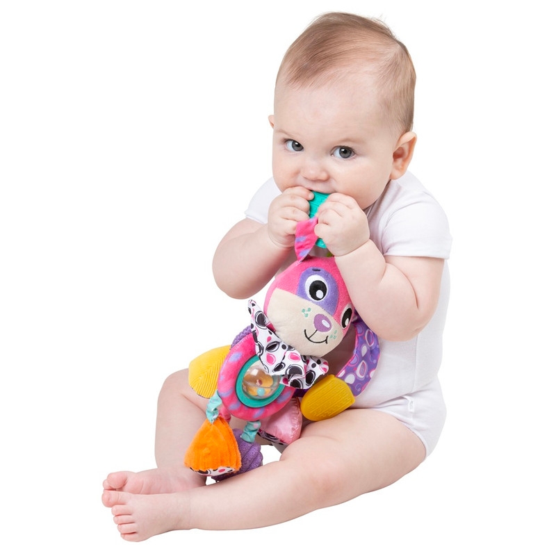 Playgro Activity Friend Penny Puppy – Sensorisches Spielzeug Ab 0 Monaten, Mit Clip Für Kinderwagen, Wiege Oder Autositz, Rassel, Raschelpapier, Kontrastreiche Muster