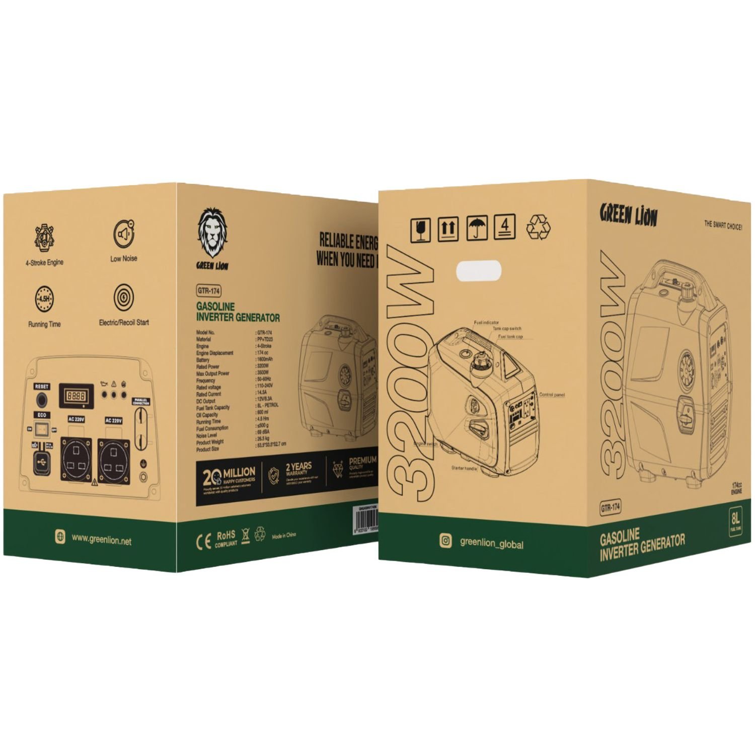 Order Green Lion Gasoline Inverter Generator GTR174 3200W 8L Now