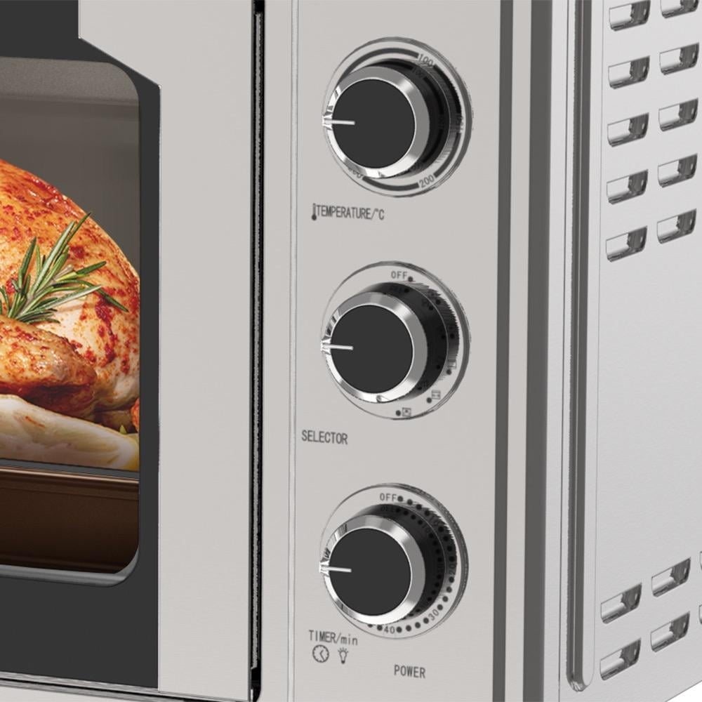 Winning Star Electric Oven, 45L Capacity, French Glass Door, Baking Tray, Pizza Tray, Rotating Grill, Interior Lighting, 2000W, Silver, St-9850 - View 5