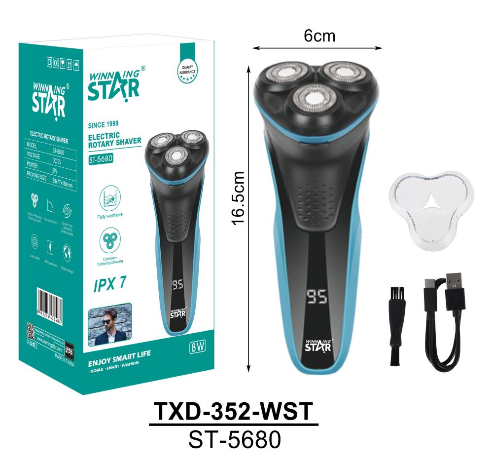 Winning Star Beard Trimmer, 3 Rotating Heads, Travel Lock & Pop-Up Trim, Charging & Cleaning Alert, Waterproof, 90 Minutes Runtime, 8 Watts, Black Blue, St-5680 - View 5