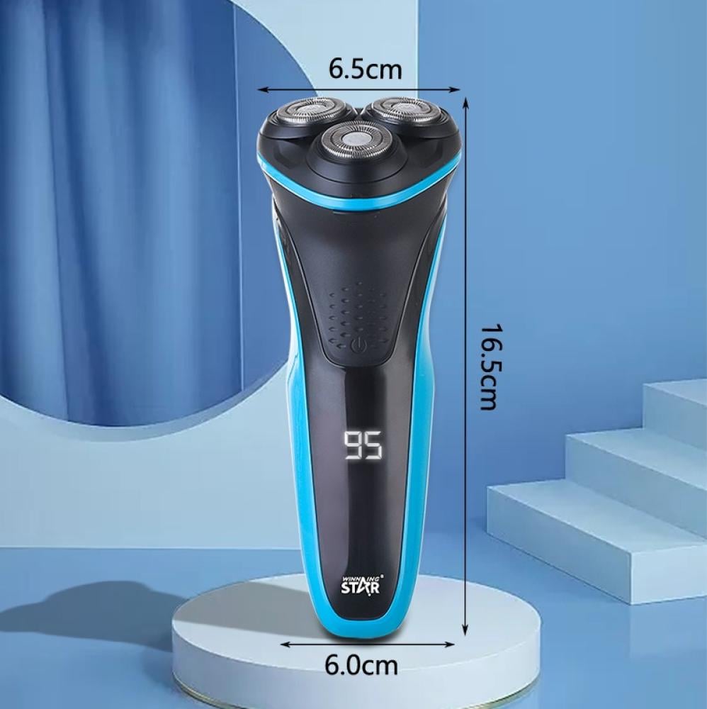 Winning Star Beard Trimmer, 3 Rotating Heads, Travel Lock & Pop-Up Trim, Charging & Cleaning Alert, Waterproof, 90 Minutes Runtime, 8 Watts, Black Blue, St-5680 - View 7