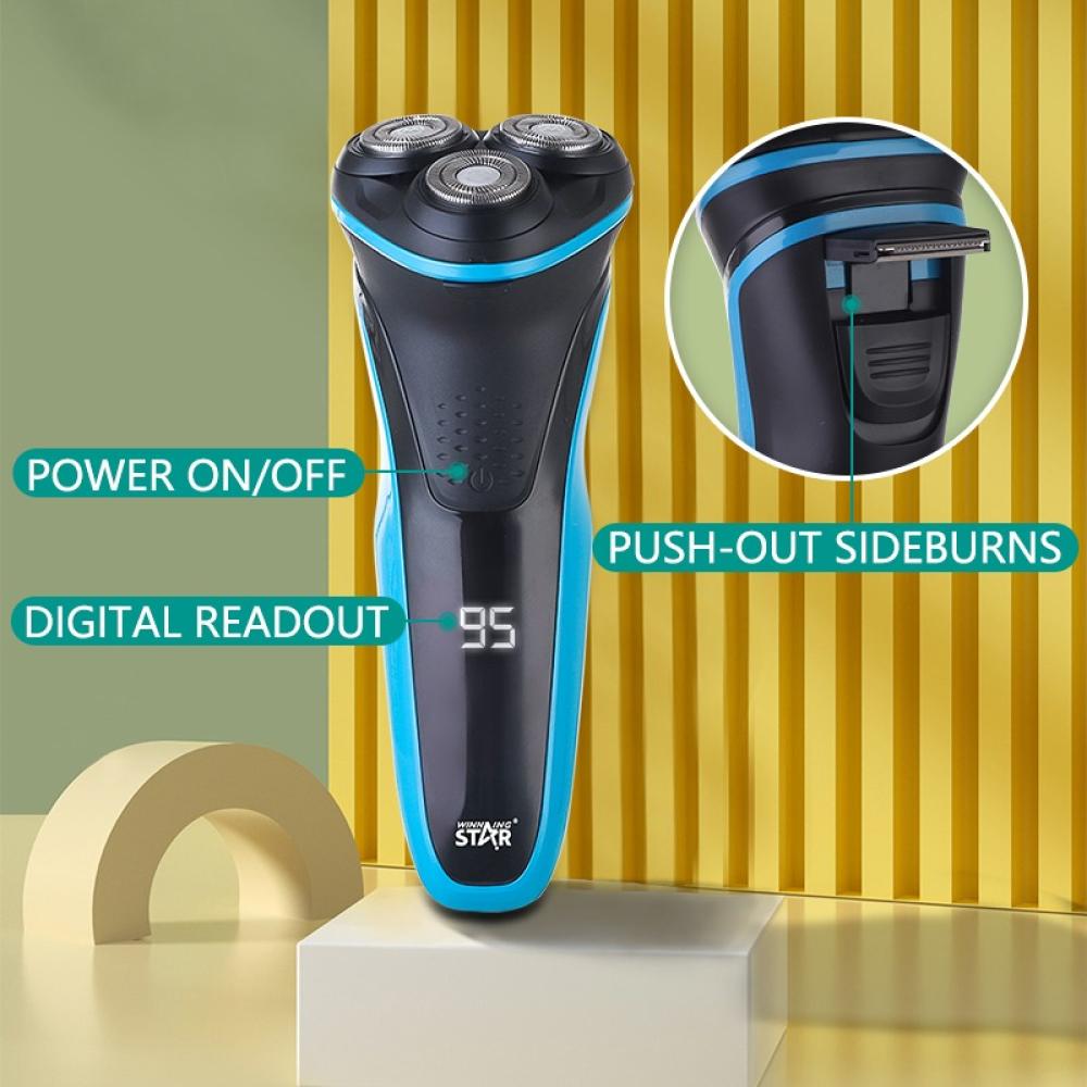 Winning Star Beard Trimmer, 3 Rotating Heads, Travel Lock & Pop-Up Trim, Charging & Cleaning Alert, Waterproof, 90 Minutes Runtime, 8 Watts, Black Blue, St-5680 - View 8