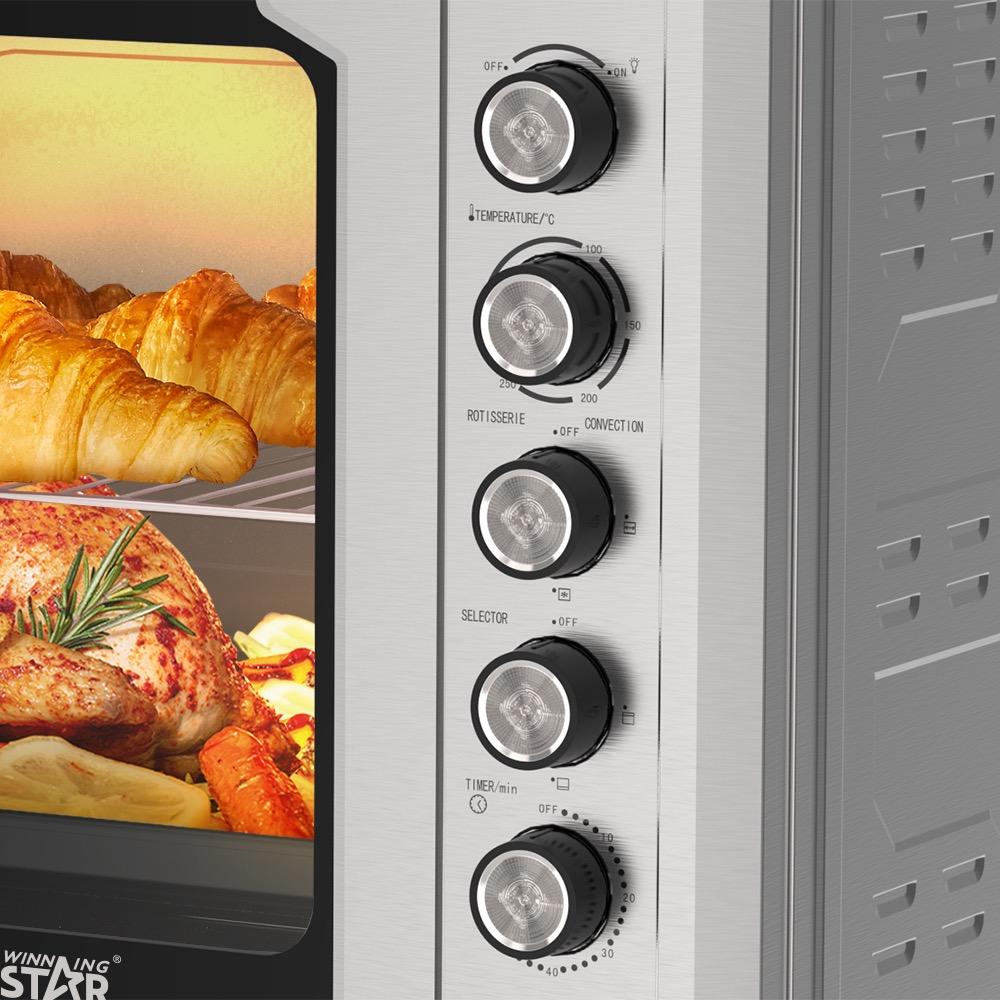 Winning Star Electric Oven, 100L Capacity, French Glass Door, Baking Tray, Pizza Tray, Rotating Grill, Interior Lighting, 2800W, Silver, St-9852 - View 2