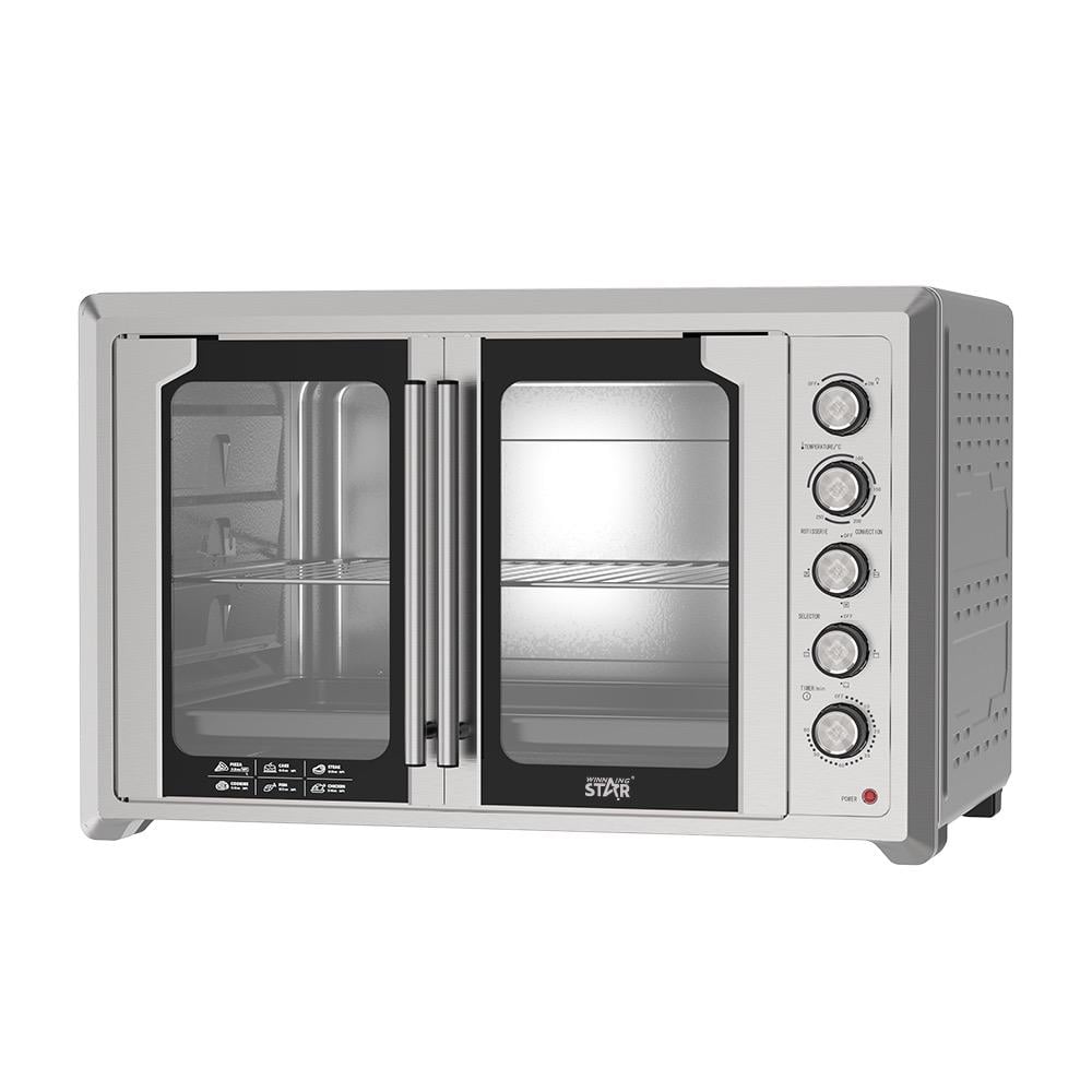 Winning Star Electric Oven, 100L Capacity, French Glass Door, Baking Tray, Pizza Tray, Rotating Grill, Interior Lighting, 2800W, Silver, St-9852 - View 4