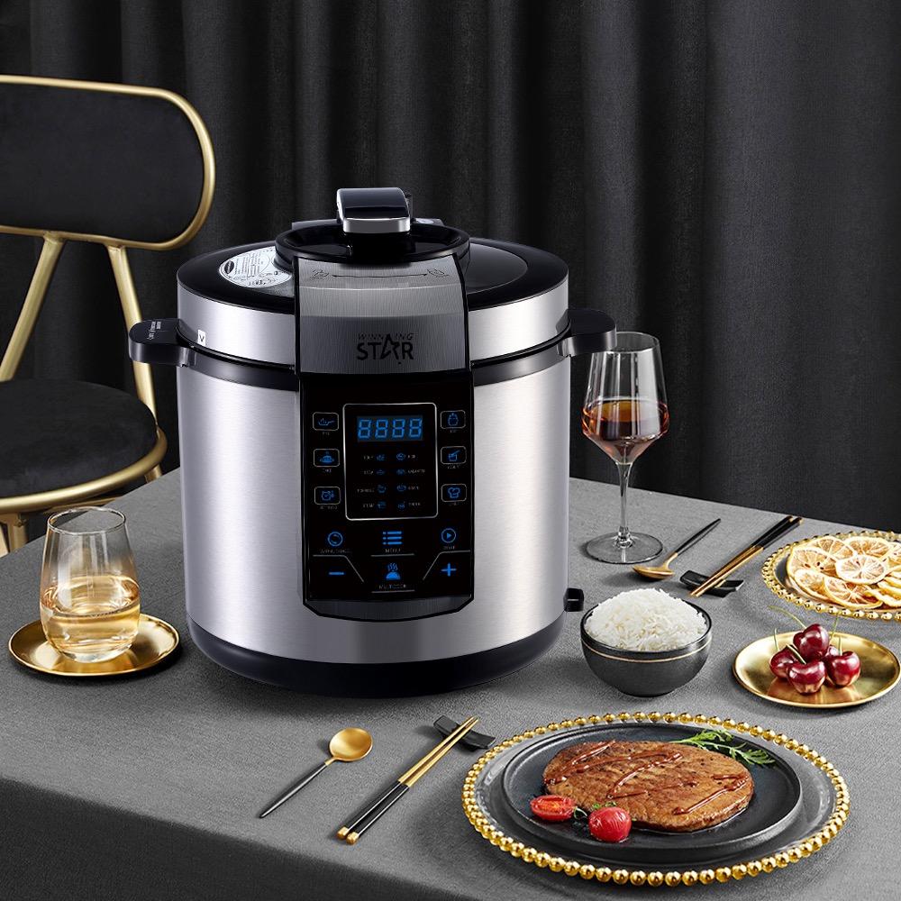 Winning Star Pressure Cooker, 6L Capacity, Digital, 14 Functions, Measuring Spoon And Cup Attachments, Stainless Steel, 1000W, Black Silver, St-9303 - View 4