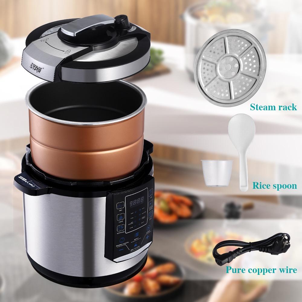 Winning Star Pressure Cooker, 6L Capacity, Digital, 14 Functions, Measuring Spoon And Cup Attachments, Stainless Steel, 1000W, Black Silver, St-9303 - View 5