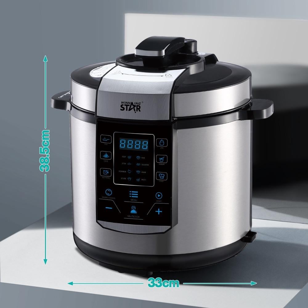 Winning Star Pressure Cooker, 6L Capacity, Digital, 14 Functions, Measuring Spoon And Cup Attachments, Stainless Steel, 1000W, Black Silver, St-9303 - View 7