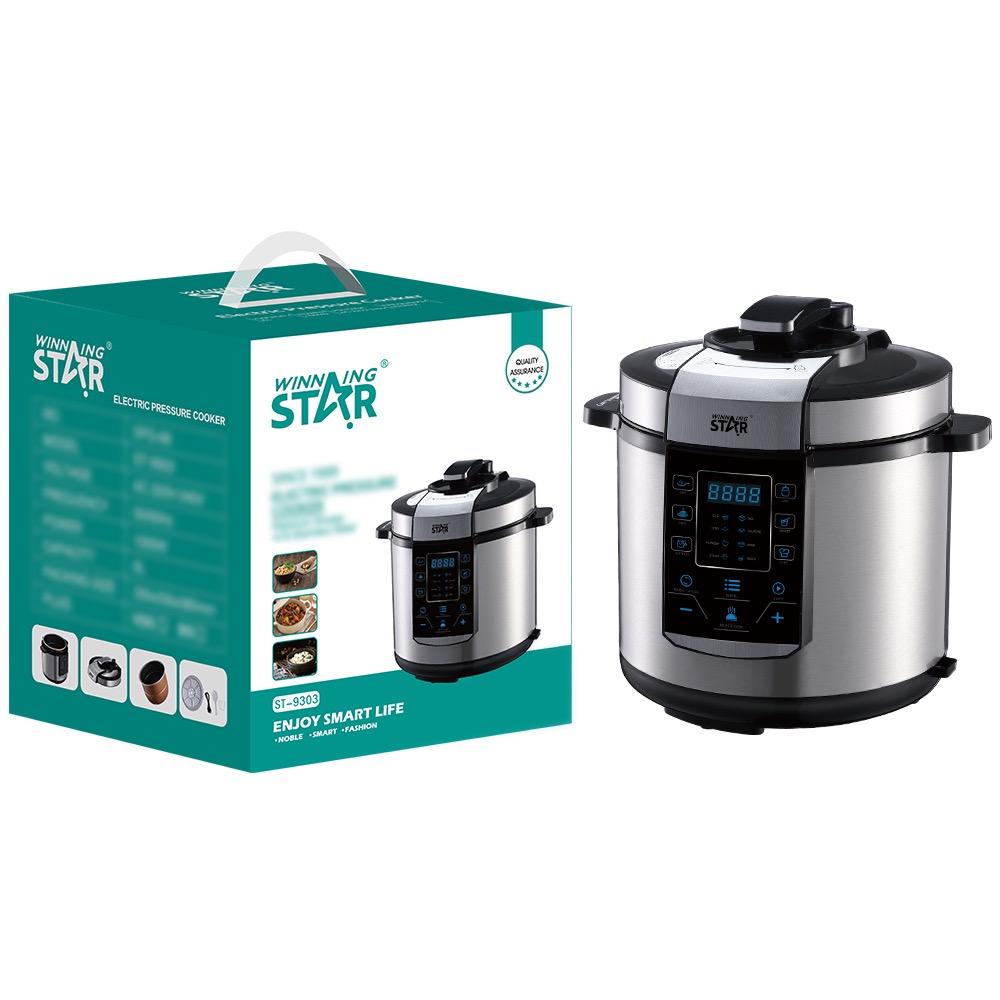 Winning Star Pressure Cooker, 6L Capacity, Digital, 14 Functions, Measuring Spoon And Cup Attachments, Stainless Steel, 1000W, Black Silver, St-9303 - View 11