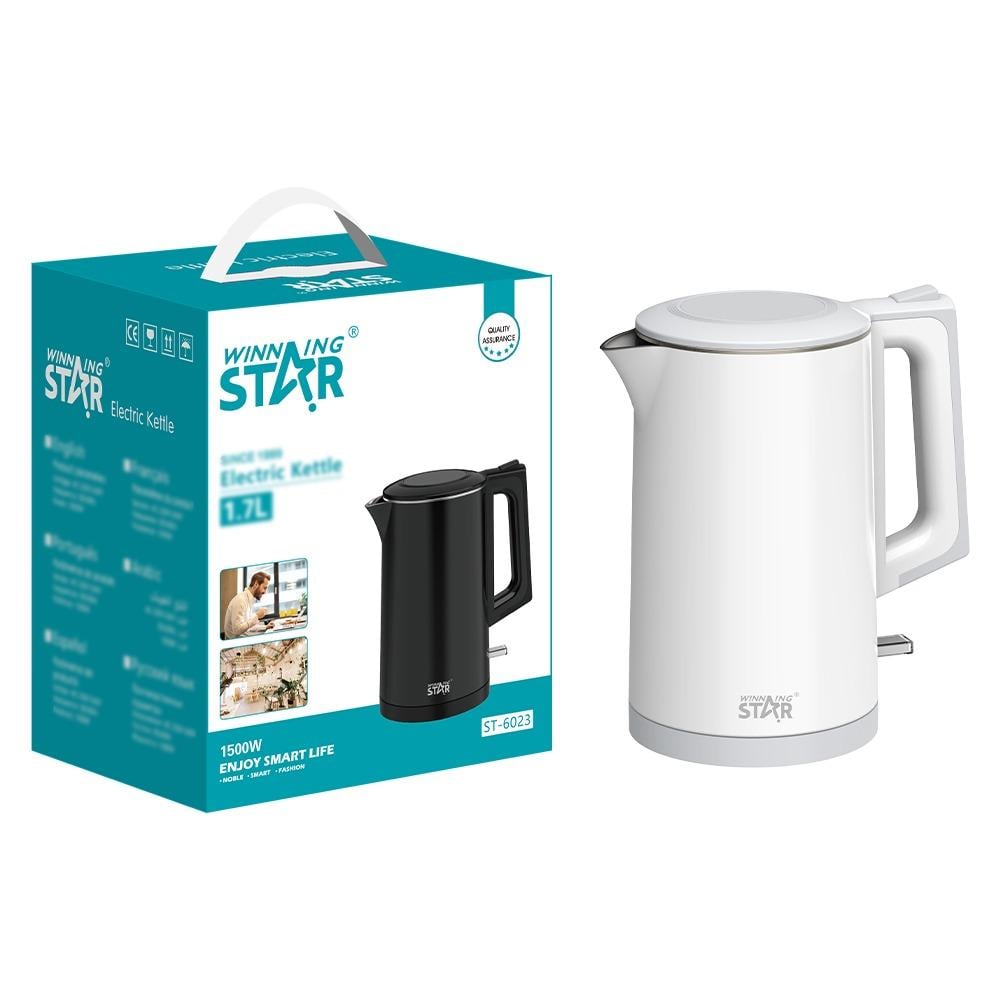 Winning Star Electric Kettle, 1.7L, Waterless Start Protection, Double Wall, 1500W, White, St6023 - View 3