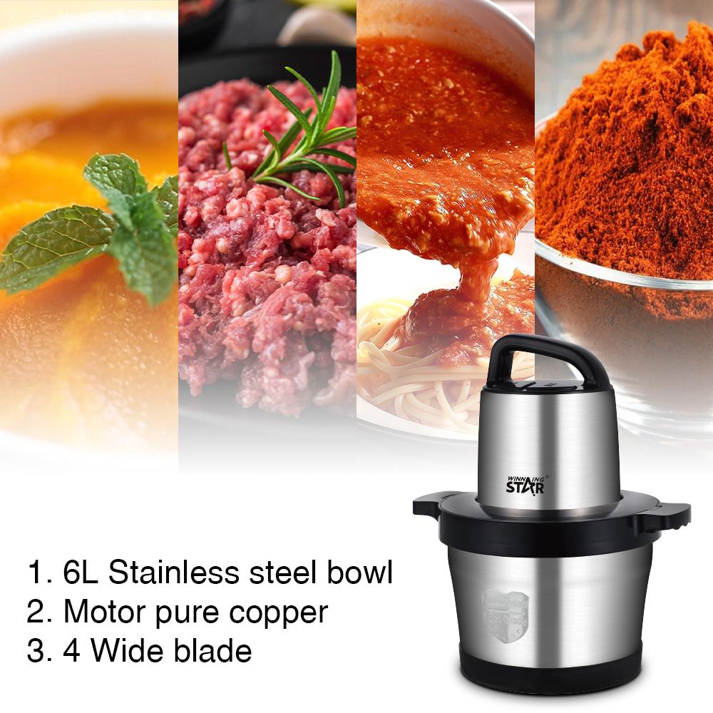Winning Star Food Chopper, 6L Capacity, Stainless Steel Bowl, Quad Blades, 1000W, Black Silver, St-5560 - View 6