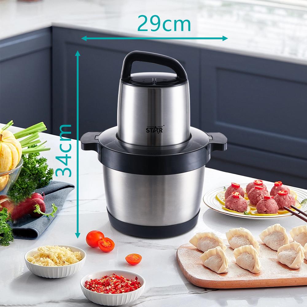 Winning Star Food Chopper, 6L Capacity, Stainless Steel Bowl, Quad Blades, 1000W, Black Silver, St-5560 - View 7