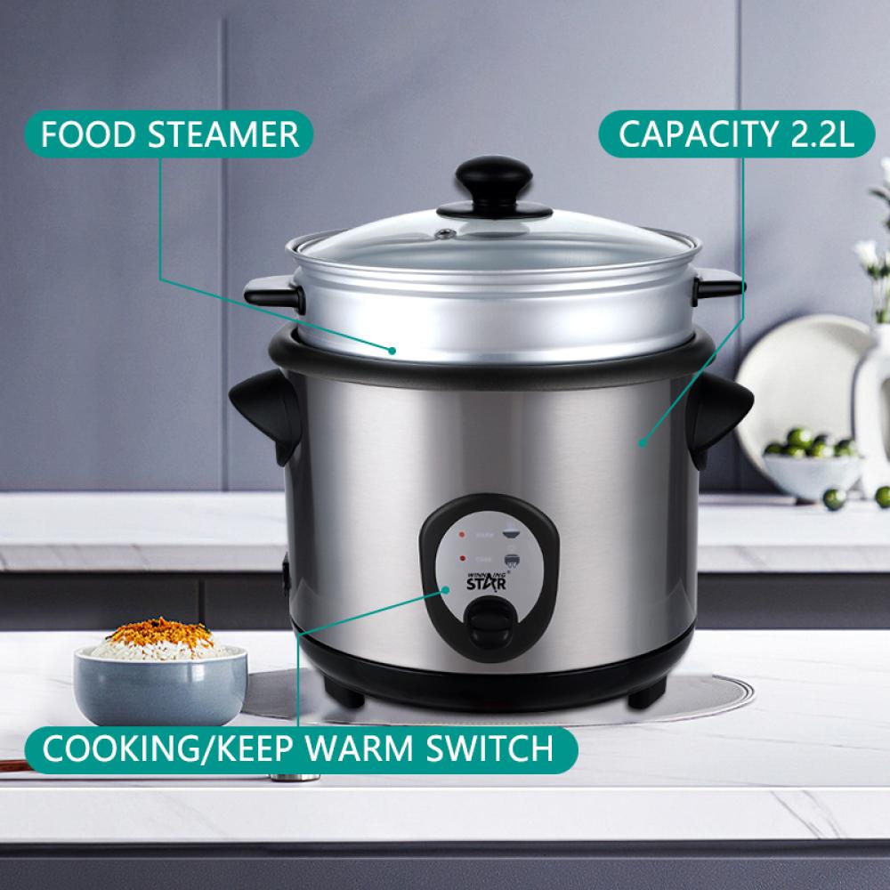 Winning Star Rice Cooker, 2.2L Capacity, Steam Cooking, Removable Steam Tray, Non-Stick, 900W, Silver, St-9352 - View 3