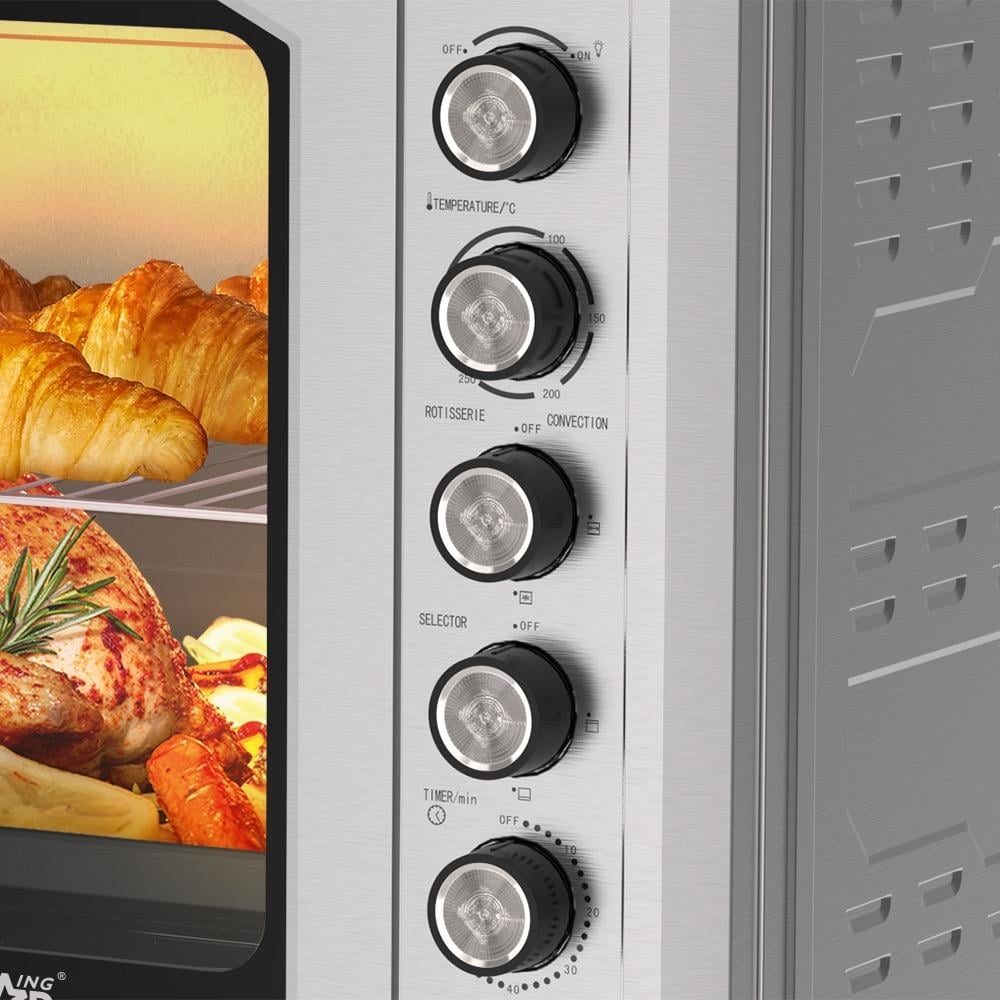Winning Star Electric Oven, 120L Capacity, French Glass Door, Baking Tray, Pizza Tray, Rotating Grill, Interior Lighting, 2800W, Silver, St-9853 - View 2