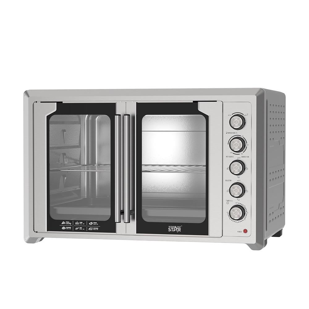 Winning Star Electric Oven, 120L Capacity, French Glass Door, Baking Tray, Pizza Tray, Rotating Grill, Interior Lighting, 2800W, Silver, St-9853 - View 3