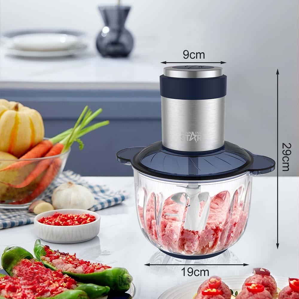 Winning Star Food Chopper, 3L Capacity, Glass Bowl, 4 Stainless Steel Blades, Multi-Function, Non-Slip Base, 300W, Blue, St-5582 - View 4