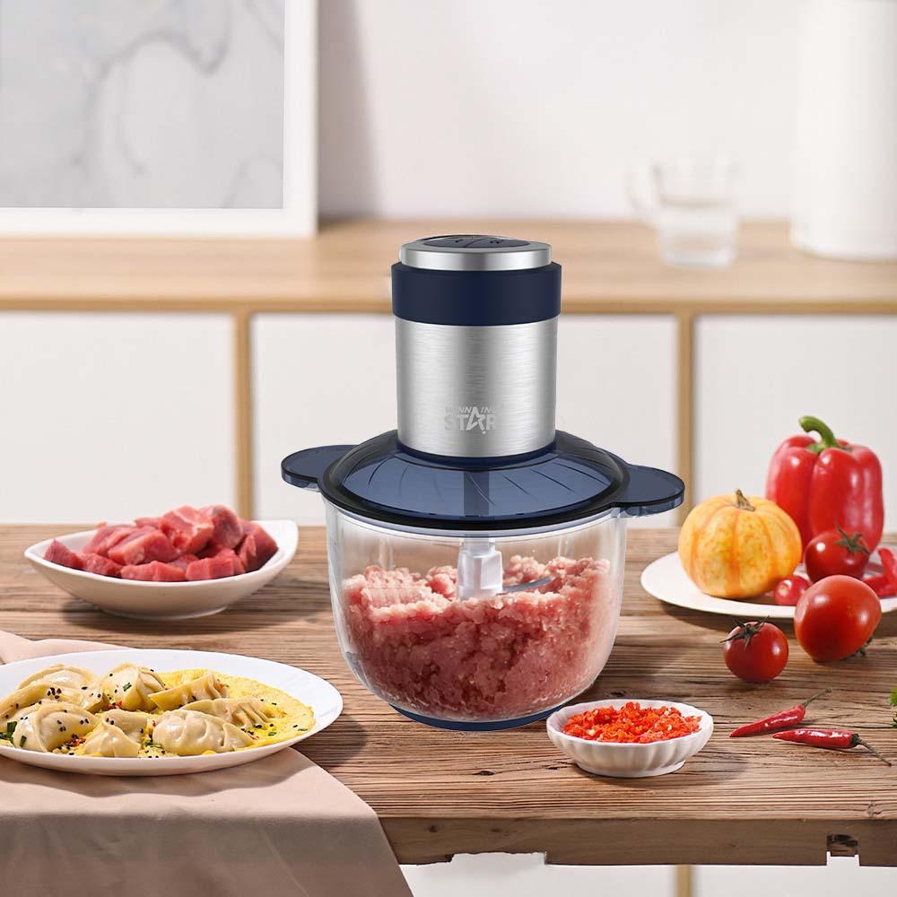 Winning Star Food Chopper, 3L Capacity, Glass Bowl, 4 Stainless Steel Blades, Multi-Function, Non-Slip Base, 300W, Blue, St-5582 - View 6