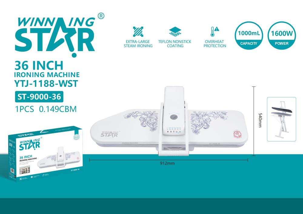 Winning Star Steam Press Iron, 36 Inch, 1000 Ml Capacity, Aluminum Soleplate, Control Panel With Lock Function, 1600 Watts, White, St-9000-36 - View 3