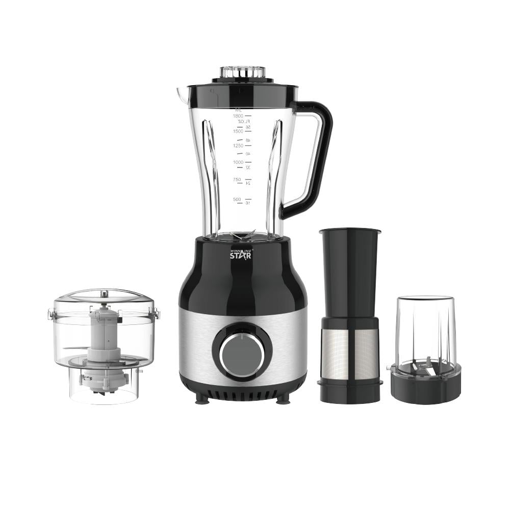 Winning Star Food Processor, 1.8L Capacity, 4 Functions: Blending, Juicing, Dry Grinding, And Ice Crushing, Stainless Steel Blades, Non-Slip, 600W, Black Silver, St-5557 - View 2