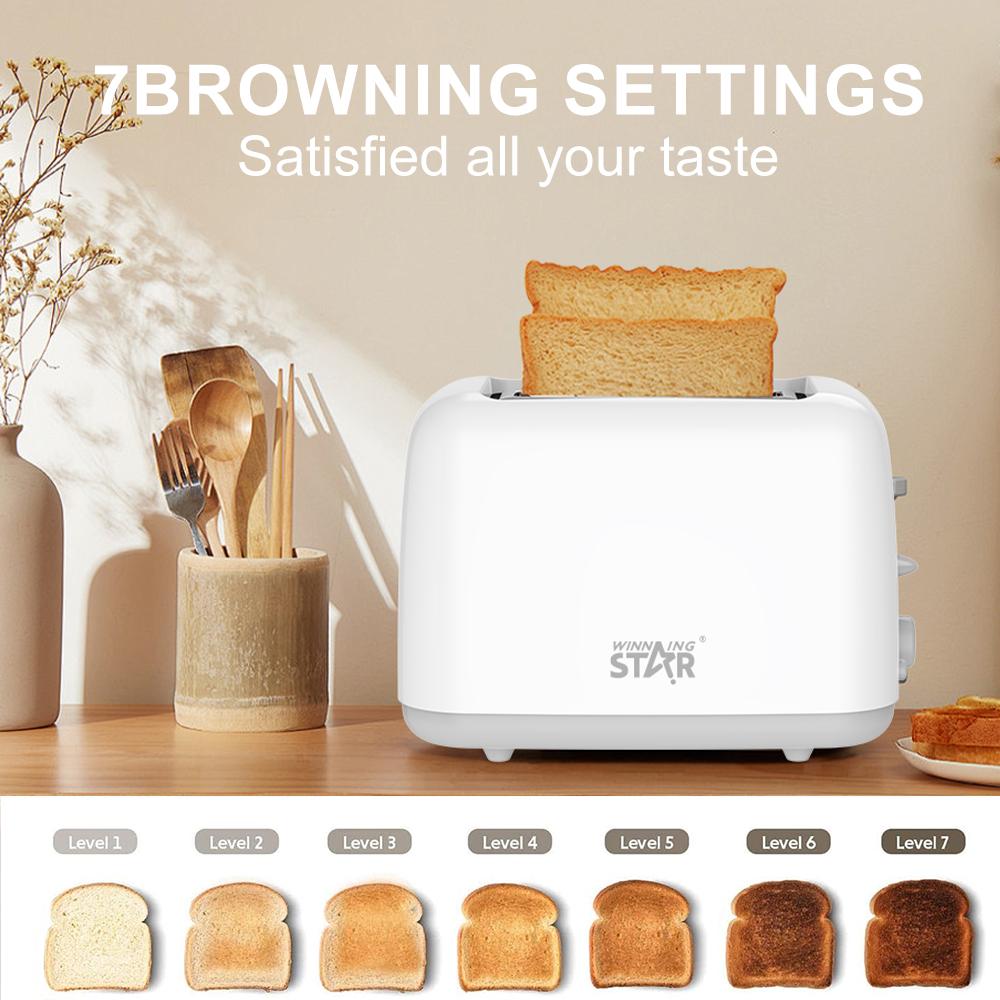 Winning Star Toaster, 2 Slices, 6 Browning Levels, Removable Crumb Tray, Stainless Steel Top Lid, White, St-9359 - View 7