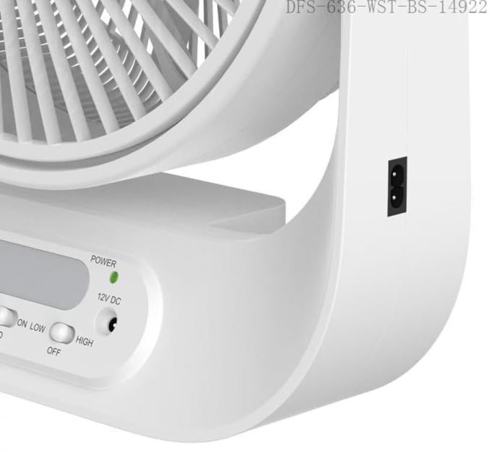Winning Star Table Fan, 12 Inch, 5 Blade, Rechargeable, Digital Display, 2 Speeds, 6V Battery, 18W, White, St-4056 - View 2