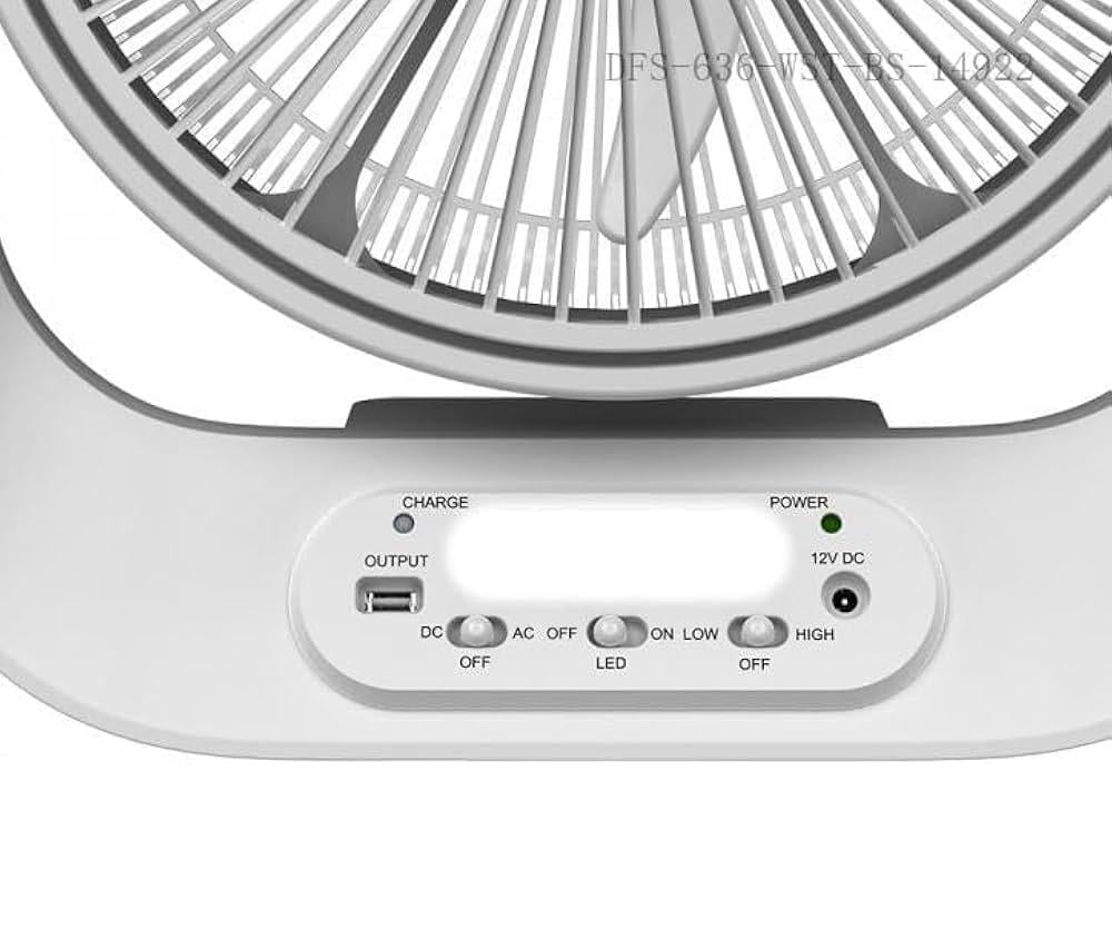 Winning Star Table Fan, 12 Inch, 5 Blade, Rechargeable, Digital Display, 2 Speeds, 6V Battery, 18W, White, St-4056 - View 3