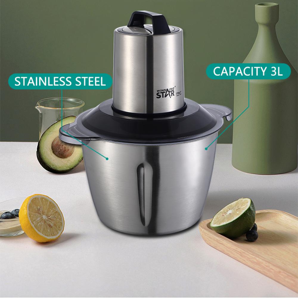 Winning Star Food Chopper, 3L Capacity, Stainless Steel Bowl, Quad Blades, 2 Speeds, 300W, Black Silver, St-5507 - View 7