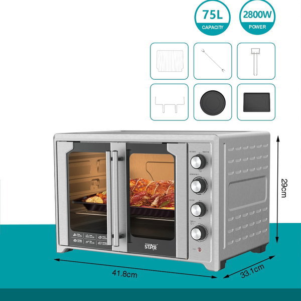 Winning Star ST-9851 Electric Oven, 75 Liters, 2800 Watts, Glass Door, Rotisserie - Silver - View 7