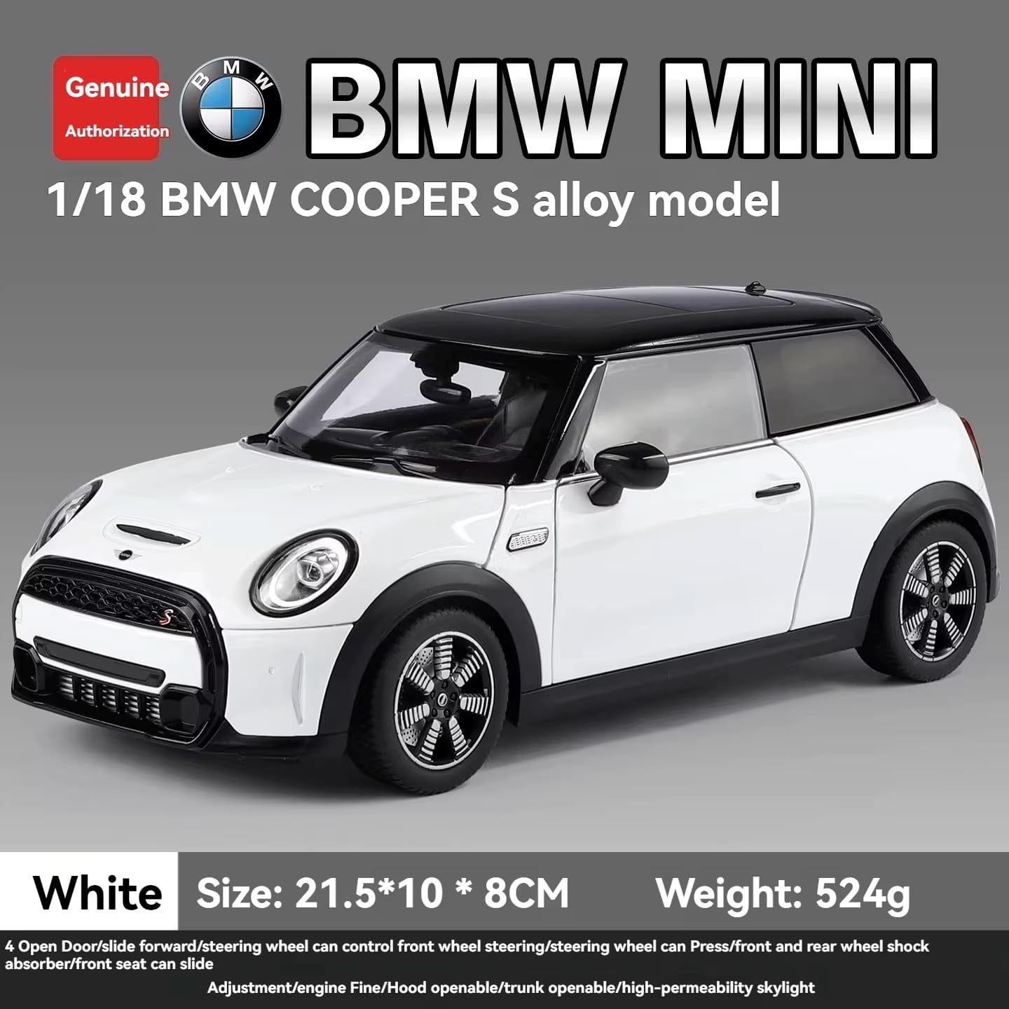 Order HMB 1:18 Mini Cooper S Diecast Model Car White Black Roof