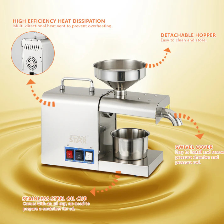 Winning Star Multifunctional Stainless Steel Electric Oil Press Machine Hot/ Cold Press Oil Extractor 820W - View 4