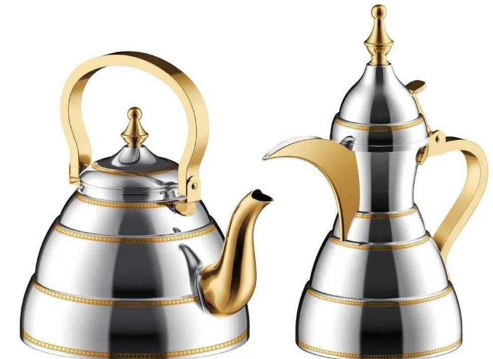 Order Hello Dar'iya Gold and Chrome Large Coffee Pot Set Now! | Jomla.ae