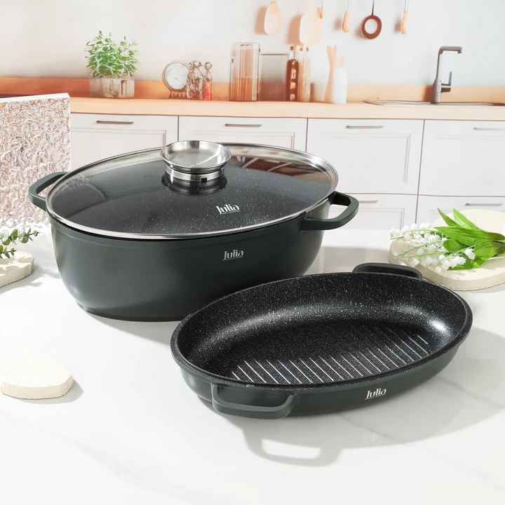 Order Julia Elite-Pro Oval Roaster With Lid 3pcs 39cm-Green Now! | Jomla.ae