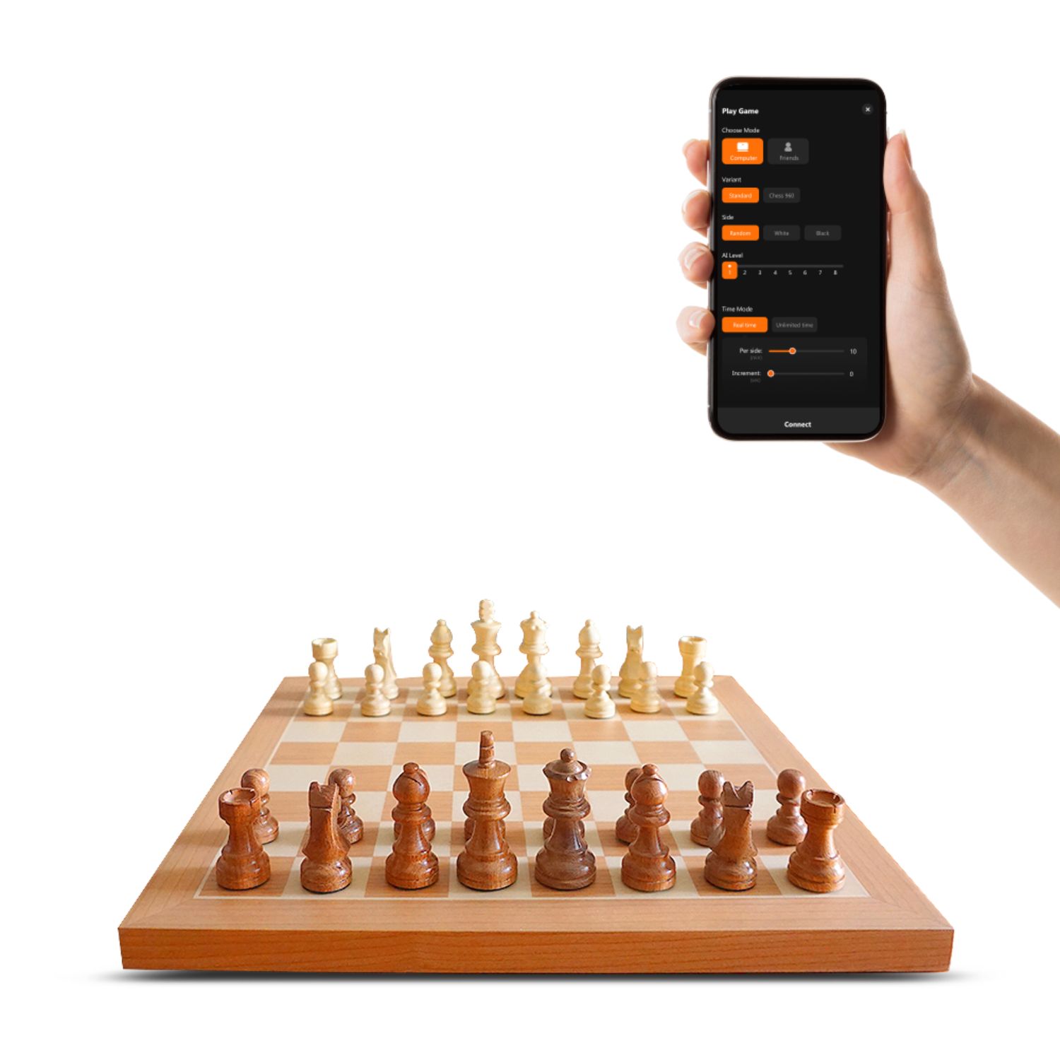 Chessnut Air+ Electronic Chess Set with Full Wooden Board, Extra Queens, LEDs, AI Adaptive Game and App with Computer Chess Board