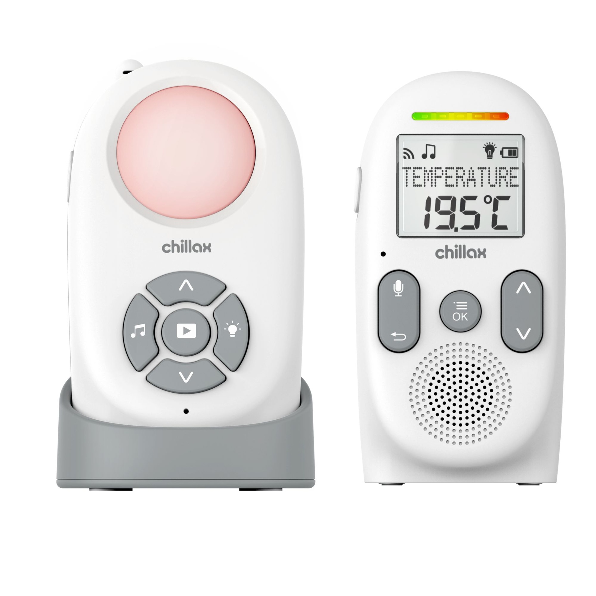 Chillax Baby - Baby Mood Pro - WiFi Streaming 2-weg Talk 4,3 inch babyfoon en 360 zwanenhals beveiligde FHD-camera (1080p) met sfeerlicht audio fopspeen aangedreven door 5GenCare