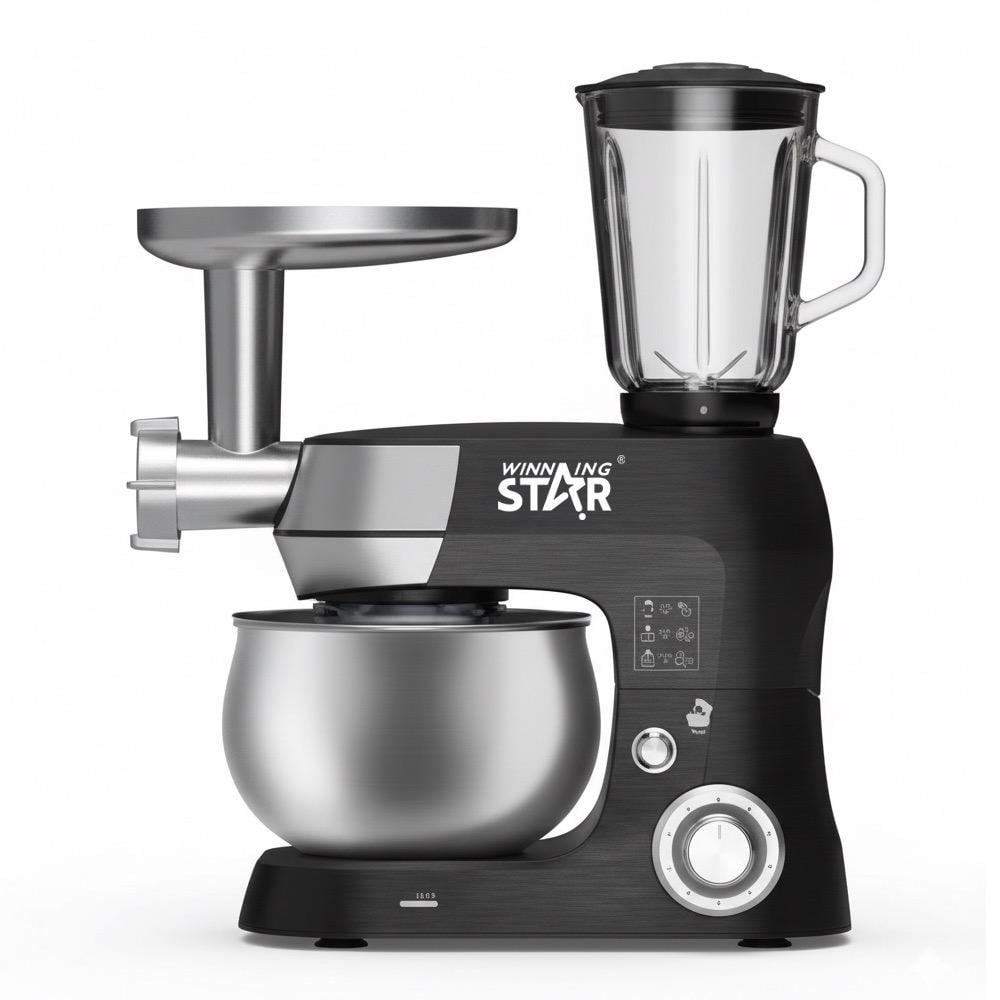 Winning Star Food Processor, 5L Capacity, Kneading Machine, Chopper, Blender, Pouring Shield, 6 Speeds With Pulse, 2000W, Black Silver, St-5305 - View 1