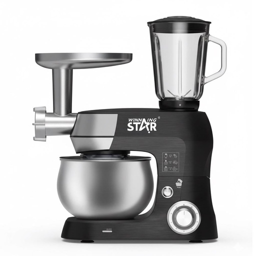 Winning Star Food Processor, 5L Capacity, Kneading Machine, Chopper, Blender, Pouring Shield, 6 Speeds With Pulse, 2000W, Black Silver, St-5305