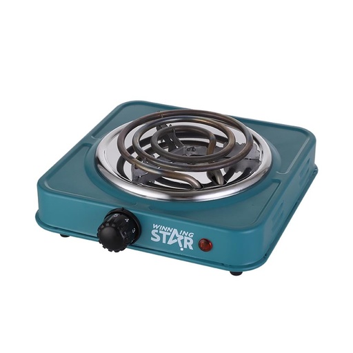Winning Star Electric Hob, 1 Burner, 5 Levels, Overheat Protection, 1000 Watts, Turquoise, St-9634