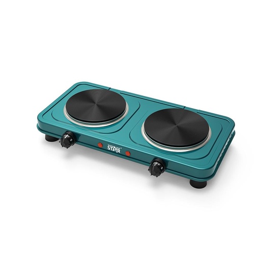 Winning Star Electric Hob, 2 Burners, 5 Levels, Timer, Overheat Protection, 1000 Watts, Turquoise, St-9638