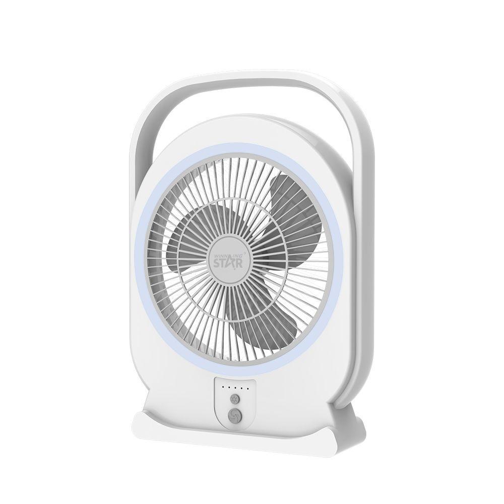 Winning Star Table Fan, 8 Inch, Triple Blade, Rechargeable, 3 Speeds, 2 X 2000Mah Lithium Batteries, 6 Watts, White, St-4064 - View 1