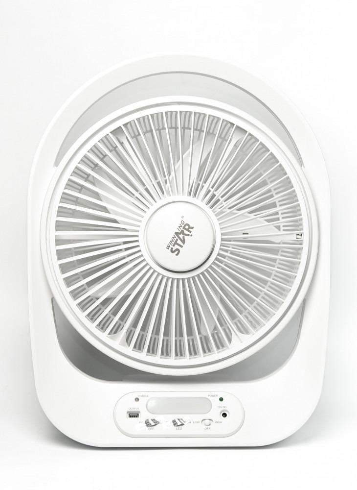 Winning Star Table Fan, 12 Inch, 5 Blade, Rechargeable, Digital Display, 2 Speeds, 6V Battery, 18W, White, St-4056 - View 1