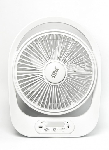 Winning Star Table Fan, 12 Inch, 5 Blade, Rechargeable, Digital Display, 2 Speeds, 6V Battery, 18W, White, St-4056