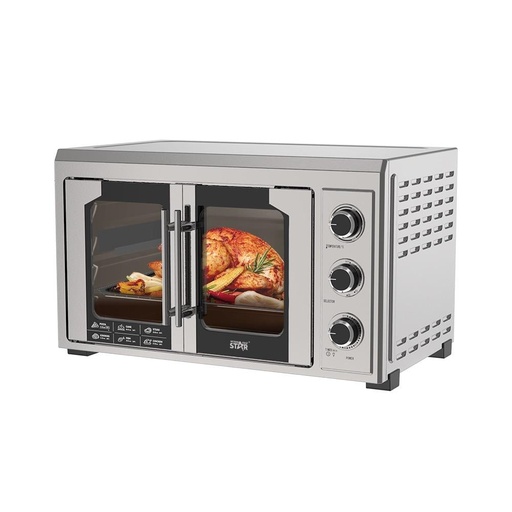 Winning Star Electric Oven, 45L Capacity, French Glass Door, Baking Tray, Pizza Tray, Rotating Grill, Interior Lighting, 2000W, Silver, St-9850