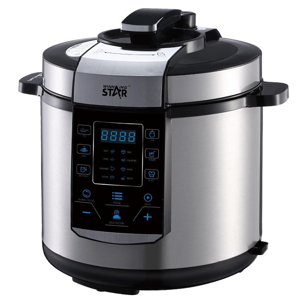 Winning Star Pressure Cooker, 6L Capacity, Digital, 14 Functions, Measuring Spoon And Cup Attachments, Stainless Steel, 1000W, Black Silver, St-9303 - View 1