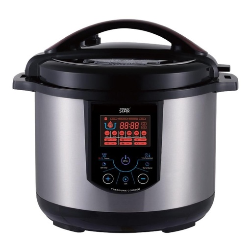 Winning Star, Pressure Cooker, 10 Liter Capacity, Digital, 14 Functions, Measuring Spoon And Cup Accessories, Stainless Steel, 1350 Watts, Black Silver, M/St-9336