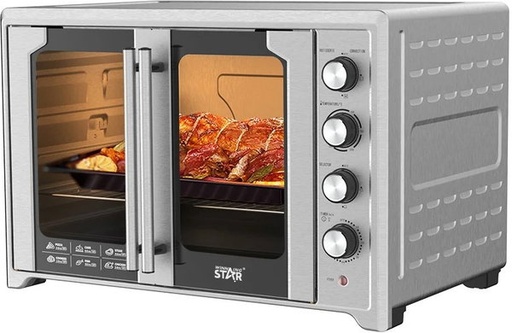 Winning Star ST-9851 Electric Oven, 75 Liters, 2800 Watts, Glass Door, Rotisserie - Silver