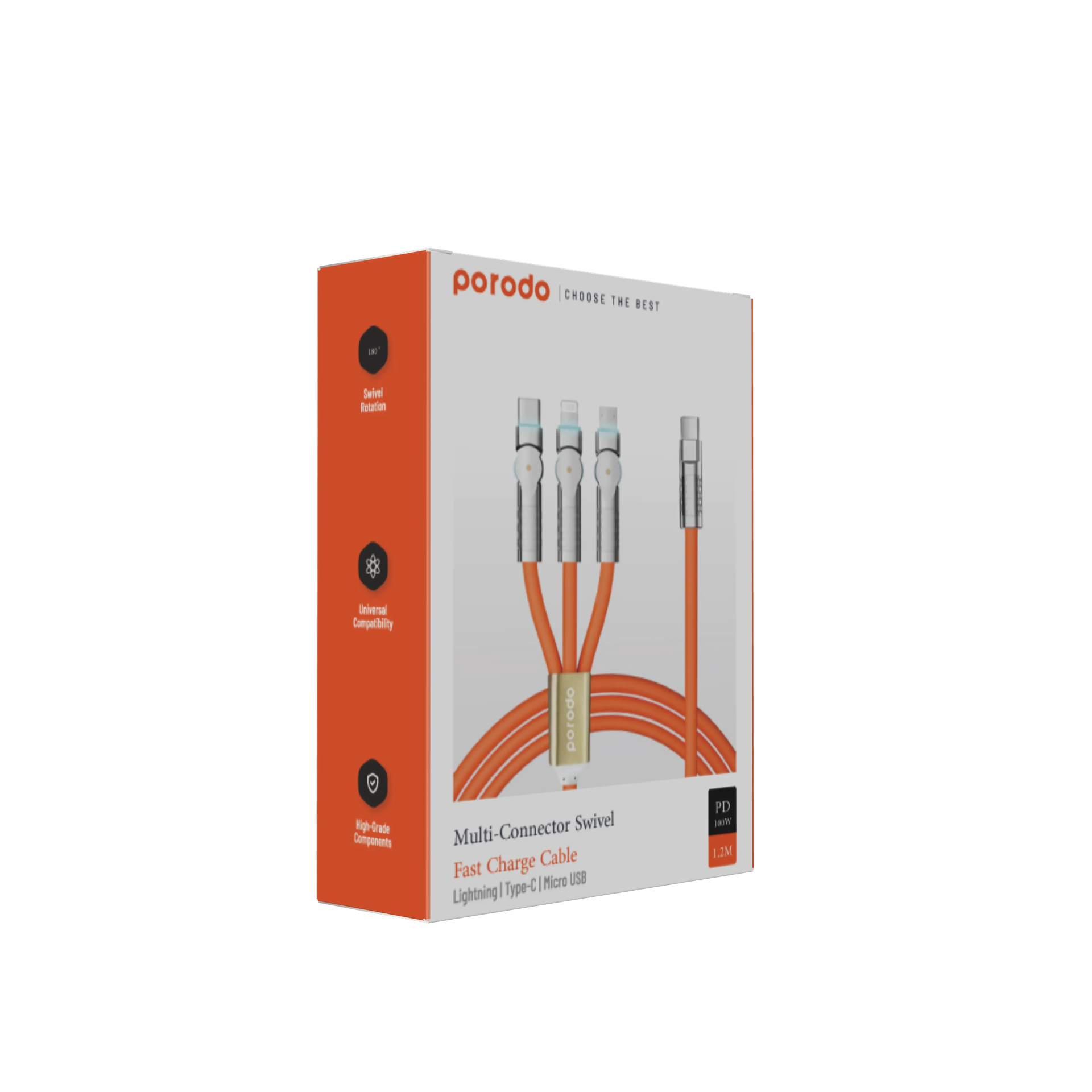 Order Porodo Pd100w Three-In-One Cable 180 Degrees Rotation: 1.2m ...